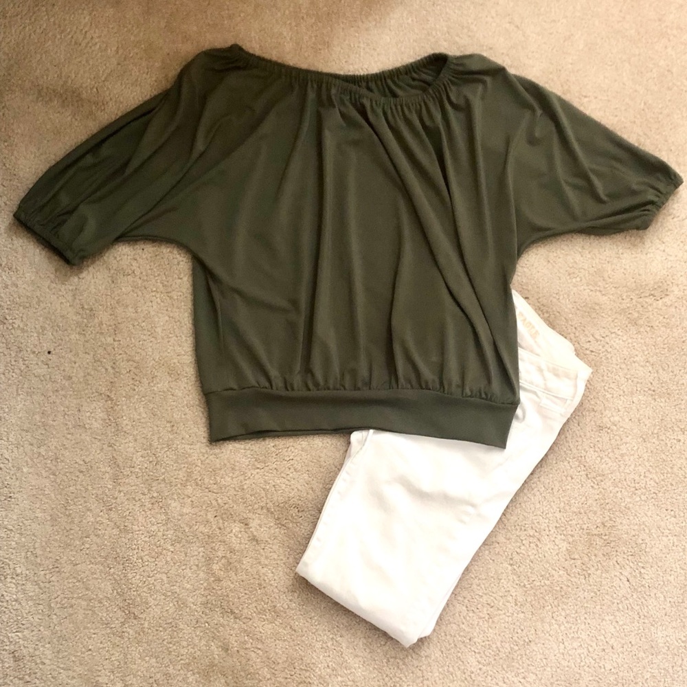 Express Olive Green Off the Shoulder Top